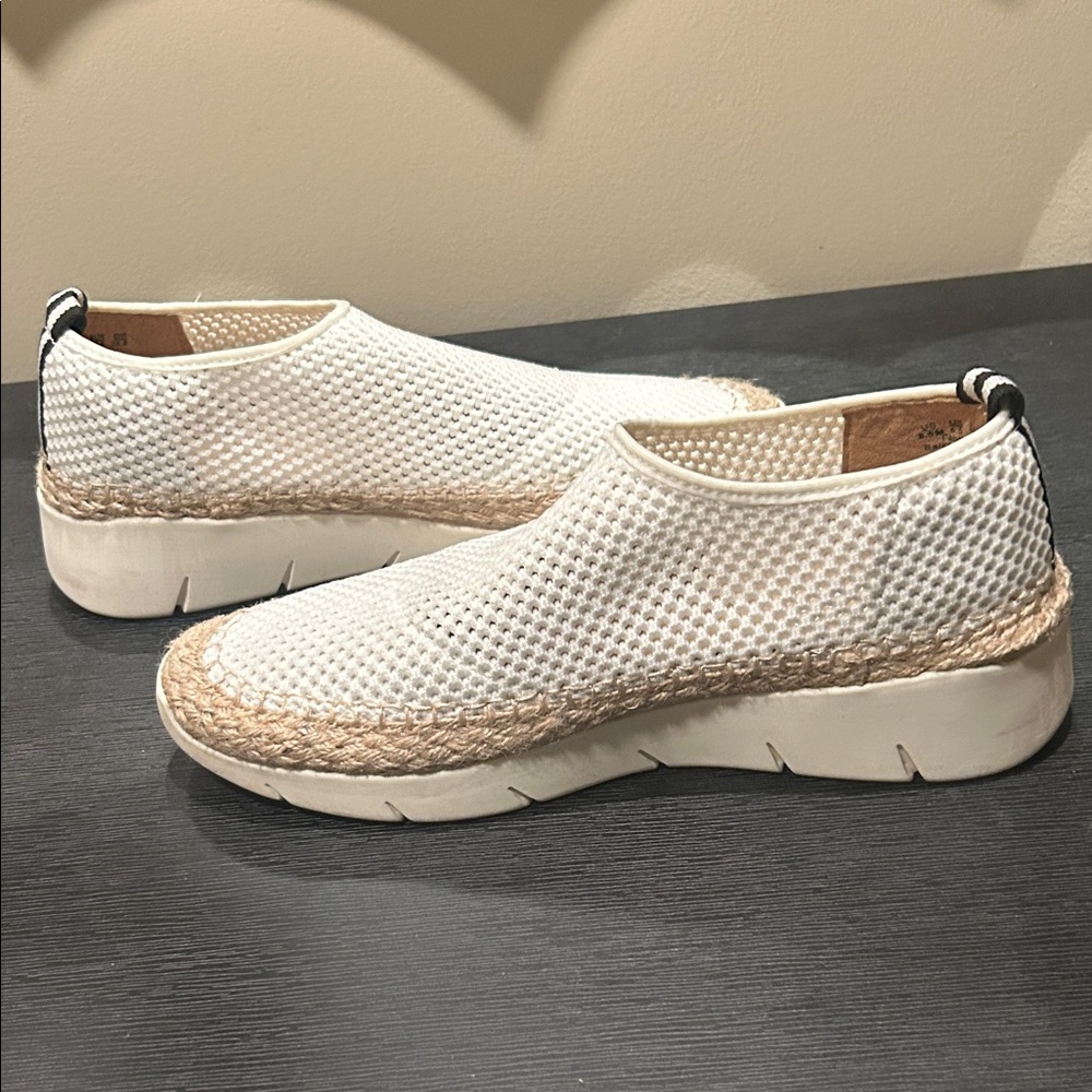 Franco Sarto White Slip-On Mesh and Espadrille Womens Sneaker White Sole